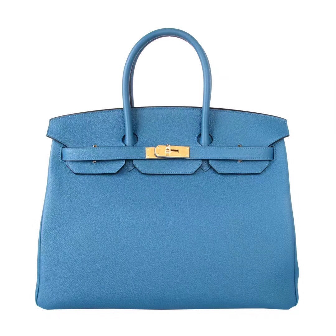 Hermès  75 Blue Jean 35  Togo Leather Gold Hardware