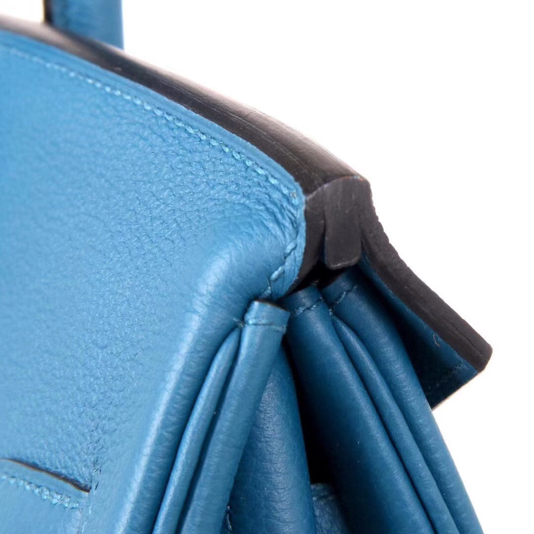 Hermès  75 Blue Jean 35  Togo Leather Gold Hardware