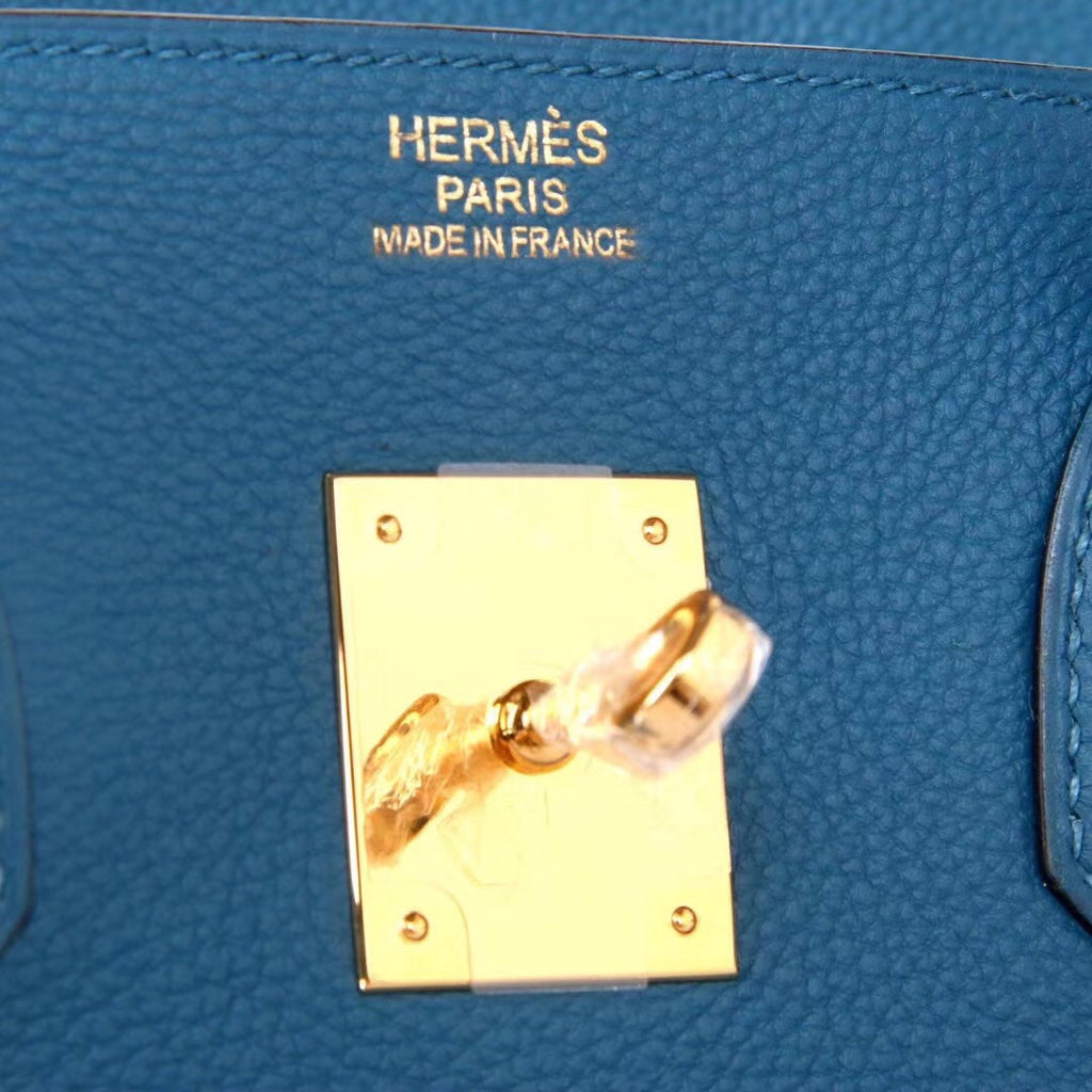 Hermès  75 Blue Jean 35  Togo Leather Gold Hardware