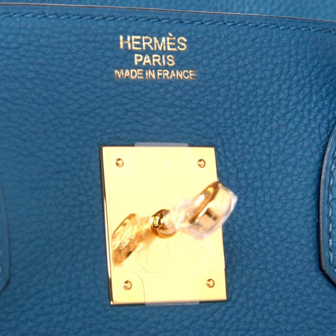 Hermès  75 Blue Jean 35  Togo Leather Gold Hardware