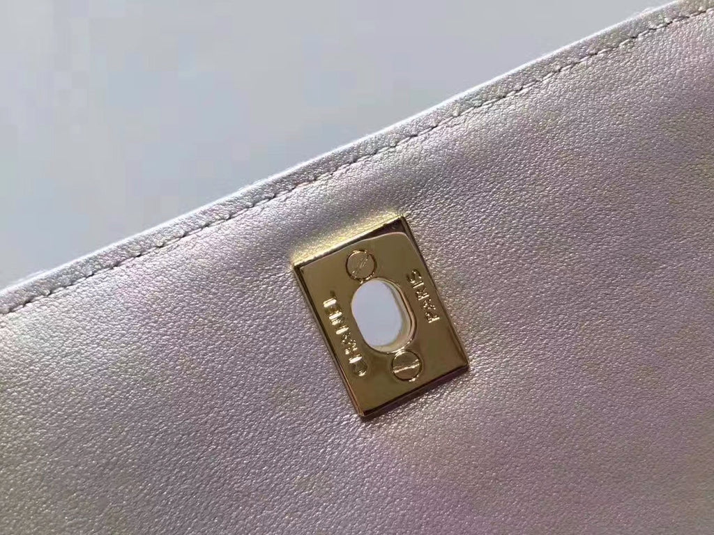 Chanel Flap Bag With Top Handle Python & Gold Metal Brown & White