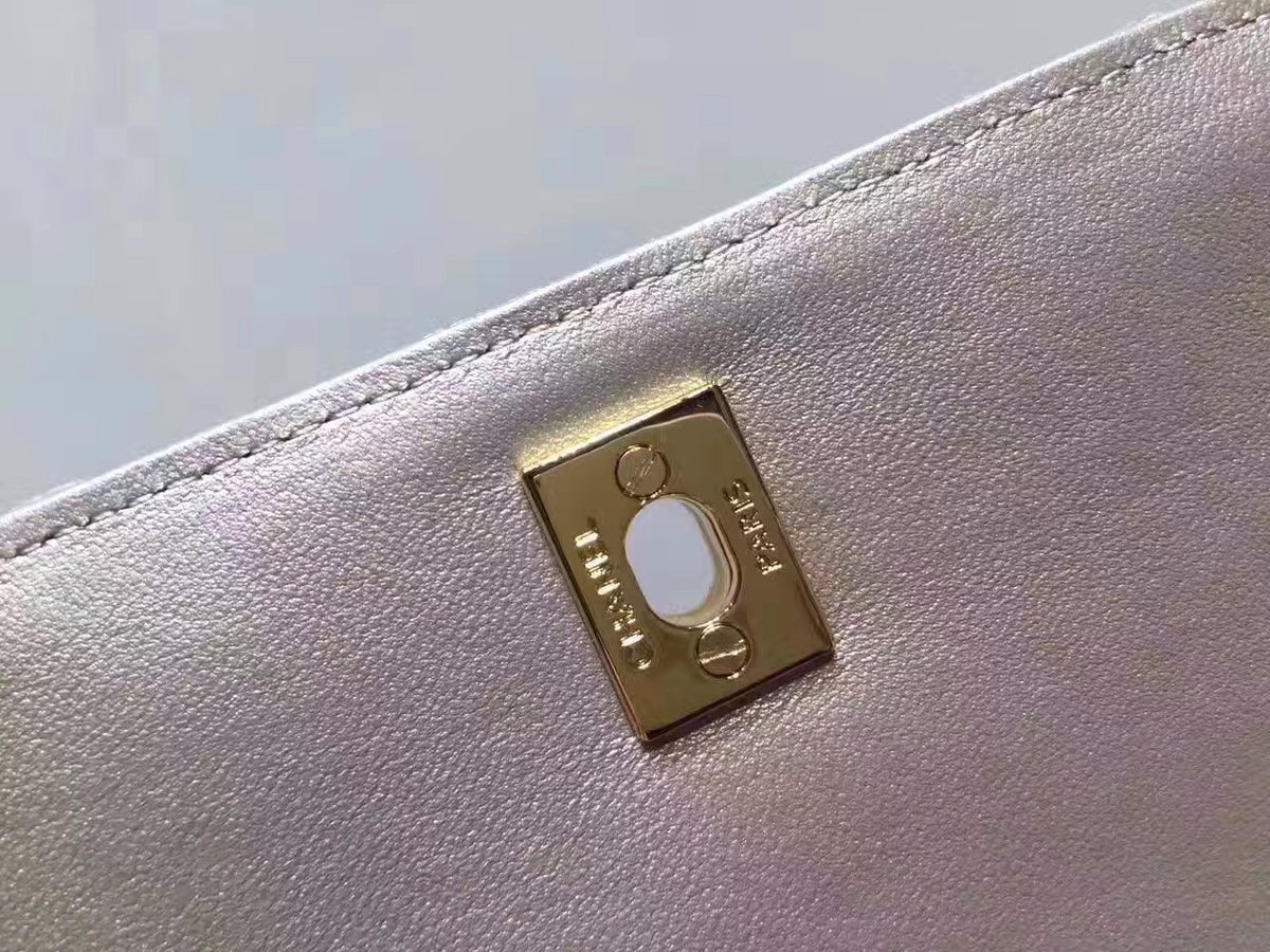 Chanel Flap Bag With Top Handle Python & Gold Metal Brown & White