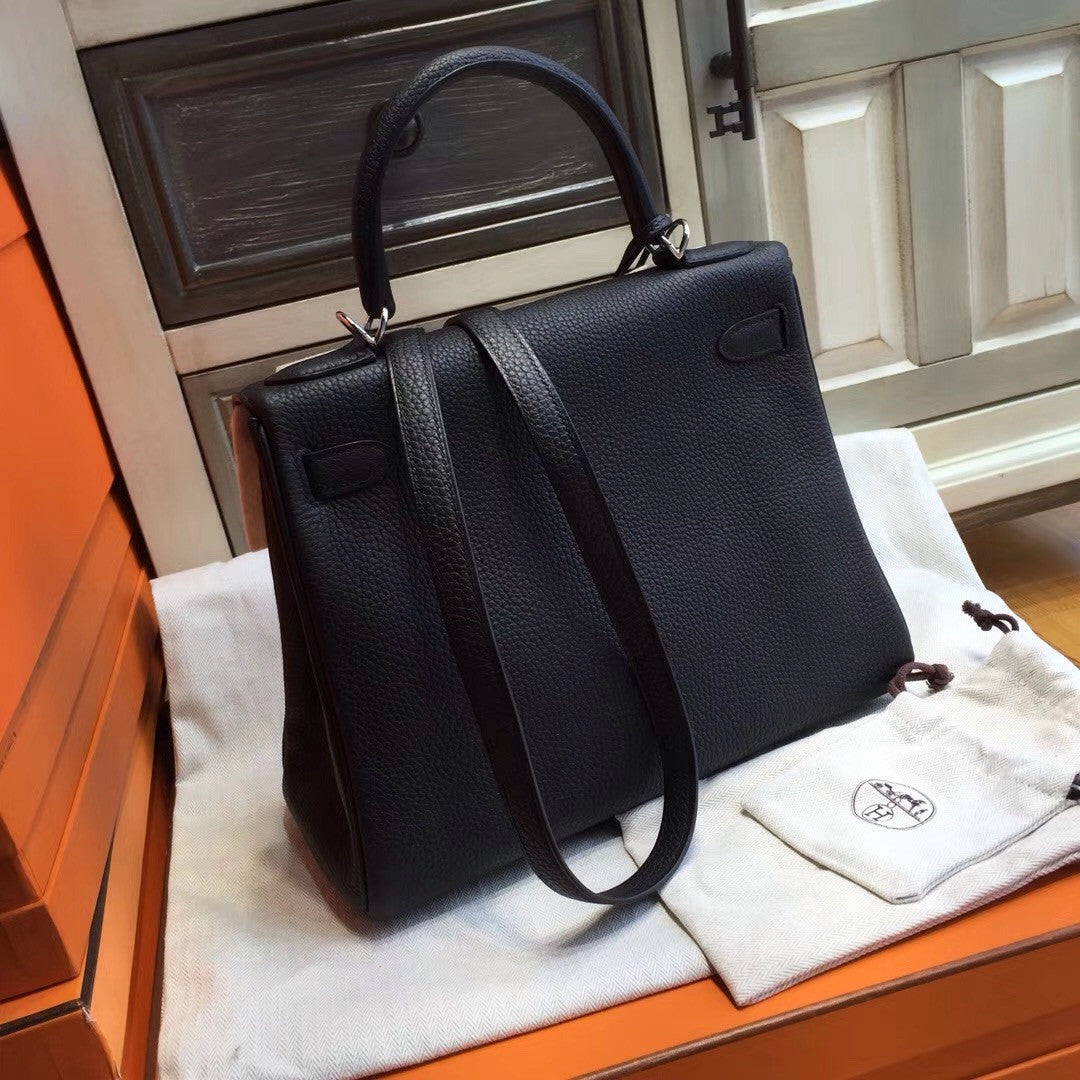 Hermès Black Kelly 32 Epsom Palladium Hardware
