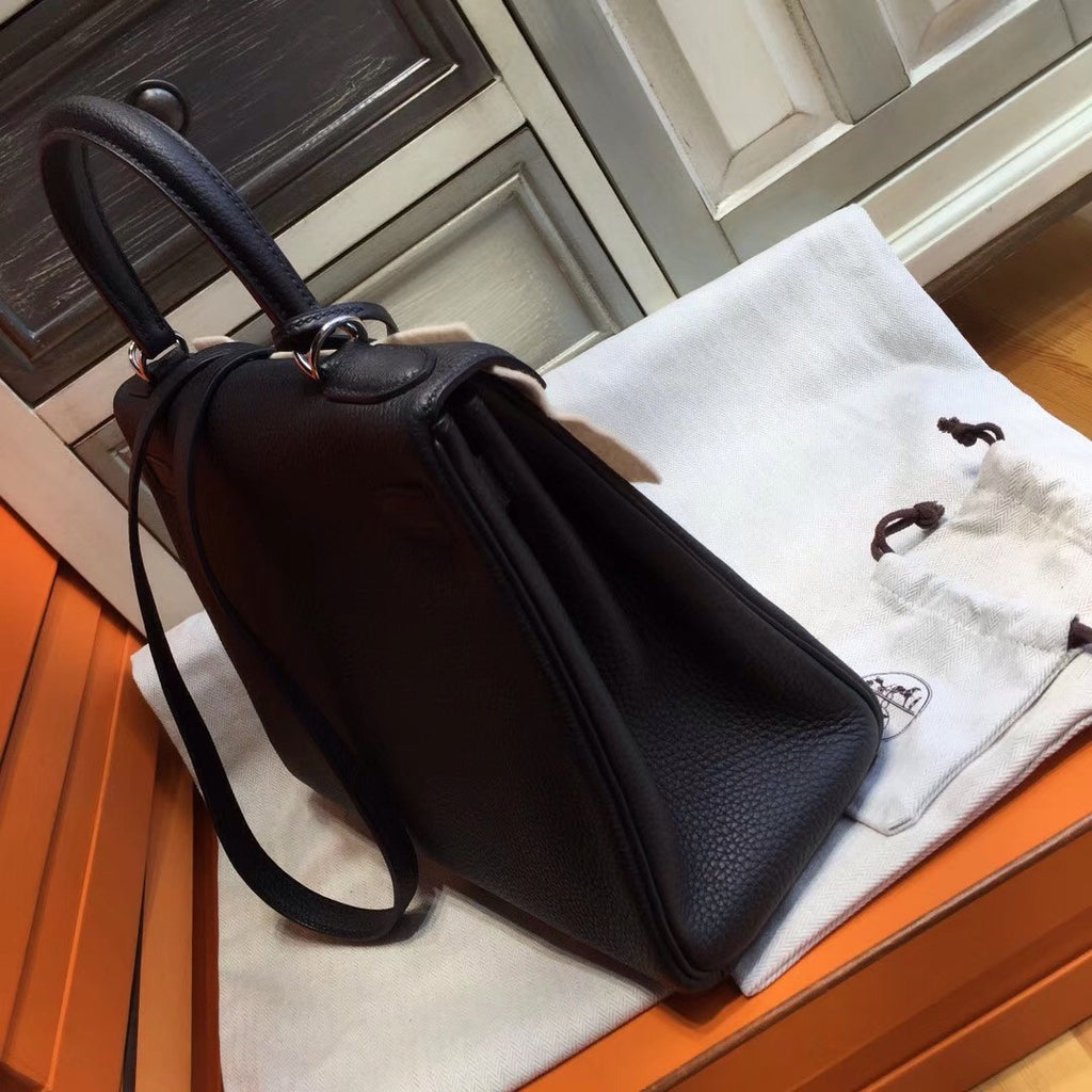 Hermès Black Kelly 32 Epsom Palladium Hardware