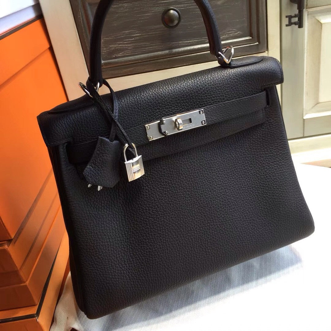 Hermès Black Kelly 32 Epsom Palladium Hardware