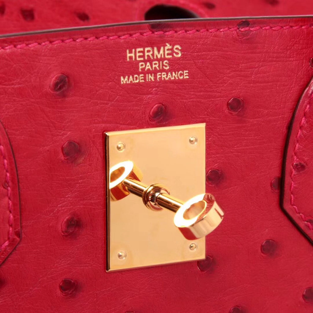 Hermes Rouge Vip  Birkin Bag 25cm KK Ostrich Leather Gold Hardware