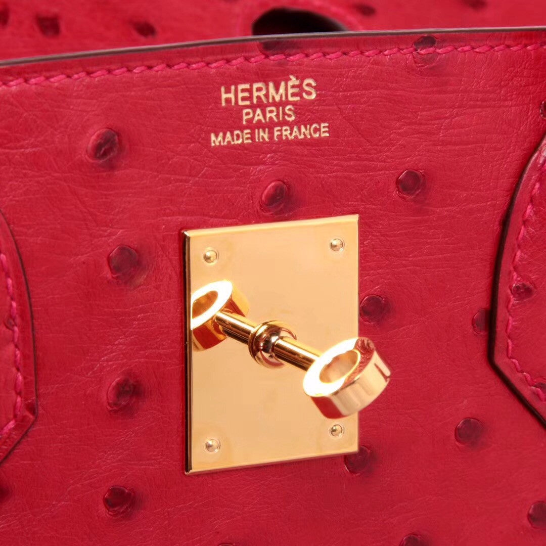 Hermes Rouge Vip  Birkin Bag 25cm KK Ostrich Leather Gold Hardware