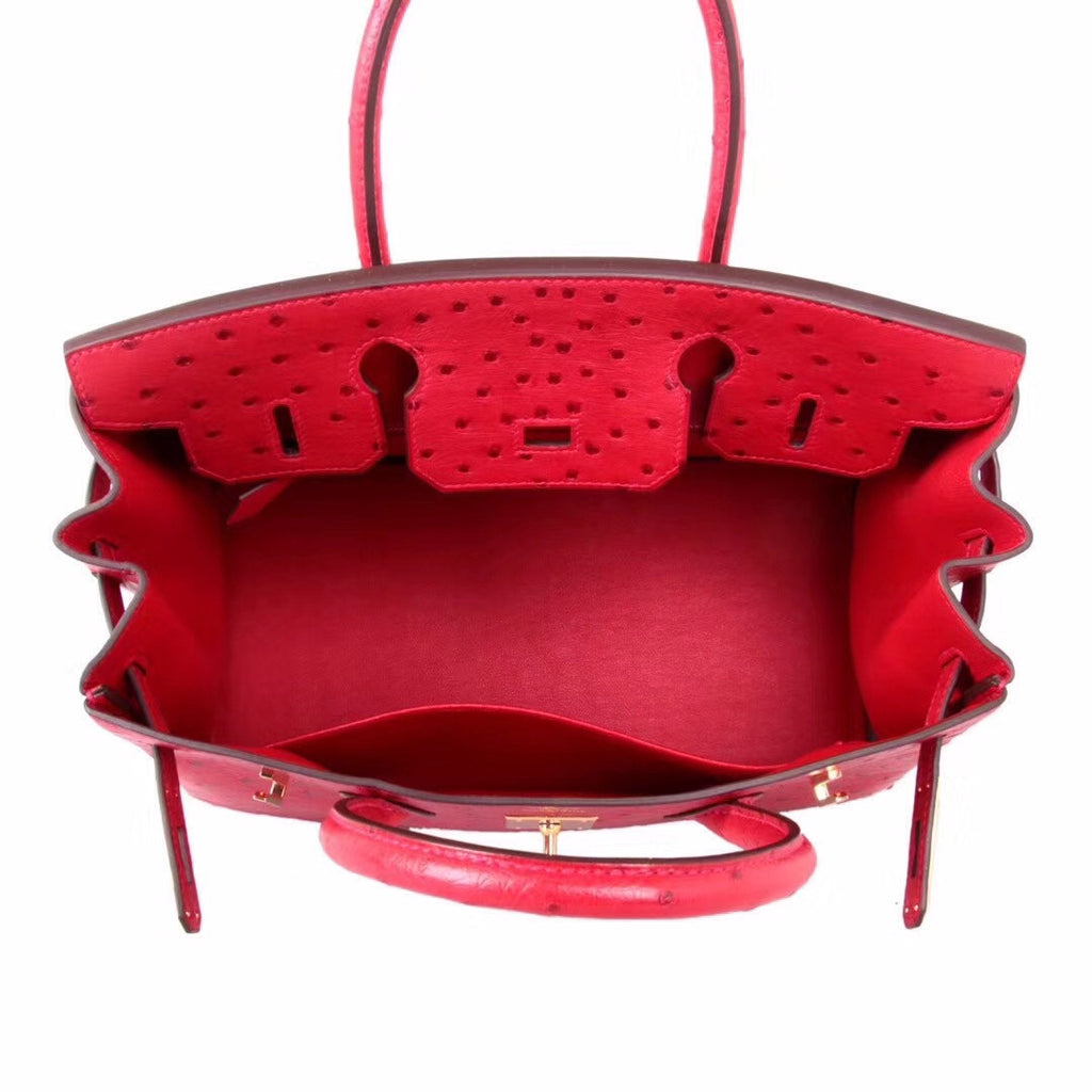 Hermes Rouge Vip  Birkin Bag 25cm KK Ostrich Leather Gold Hardware