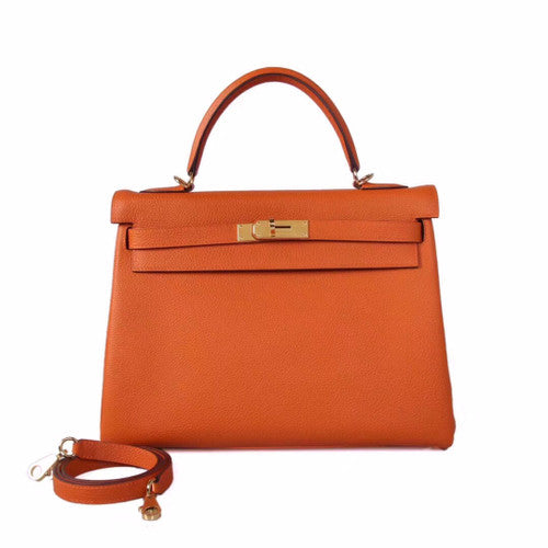 Hermès Orange  Kelly 32  Togo Gold Hardware