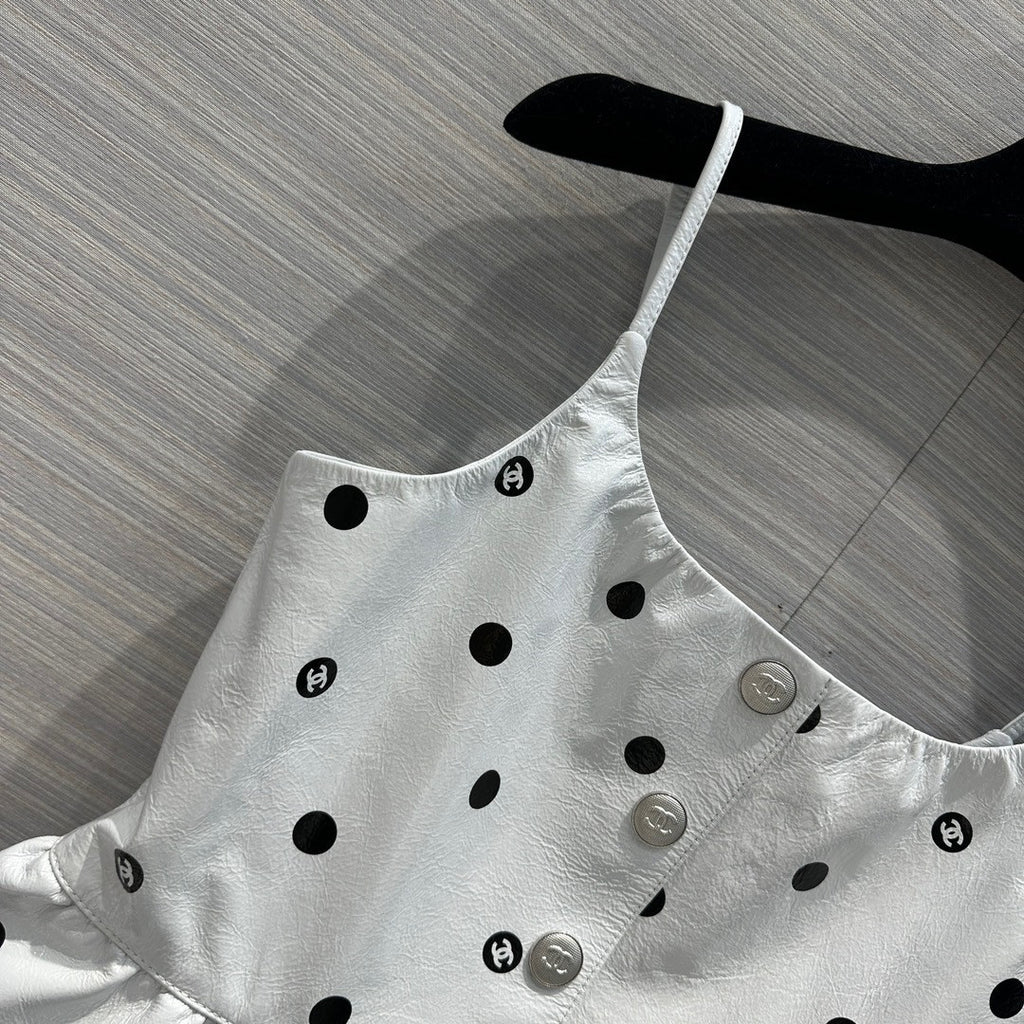 Chanel SS2023 Embroidered Calfskin & Lace Top White