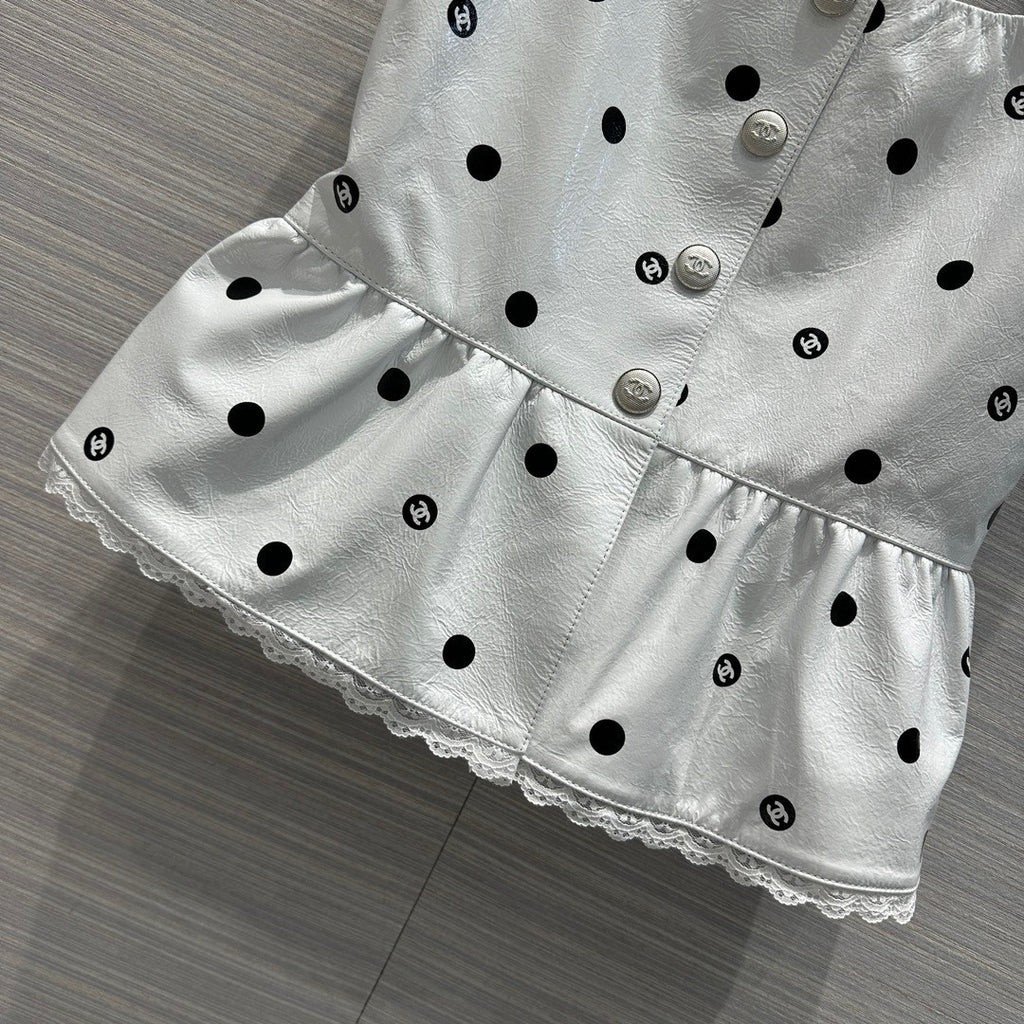 Chanel SS2023 Embroidered Calfskin & Lace Top White