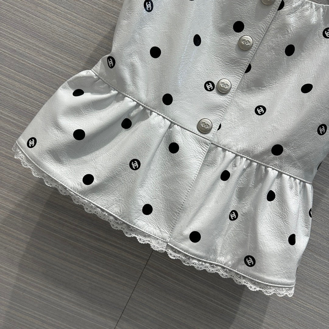 Chanel SS2023 Embroidered Calfskin & Lace Top White