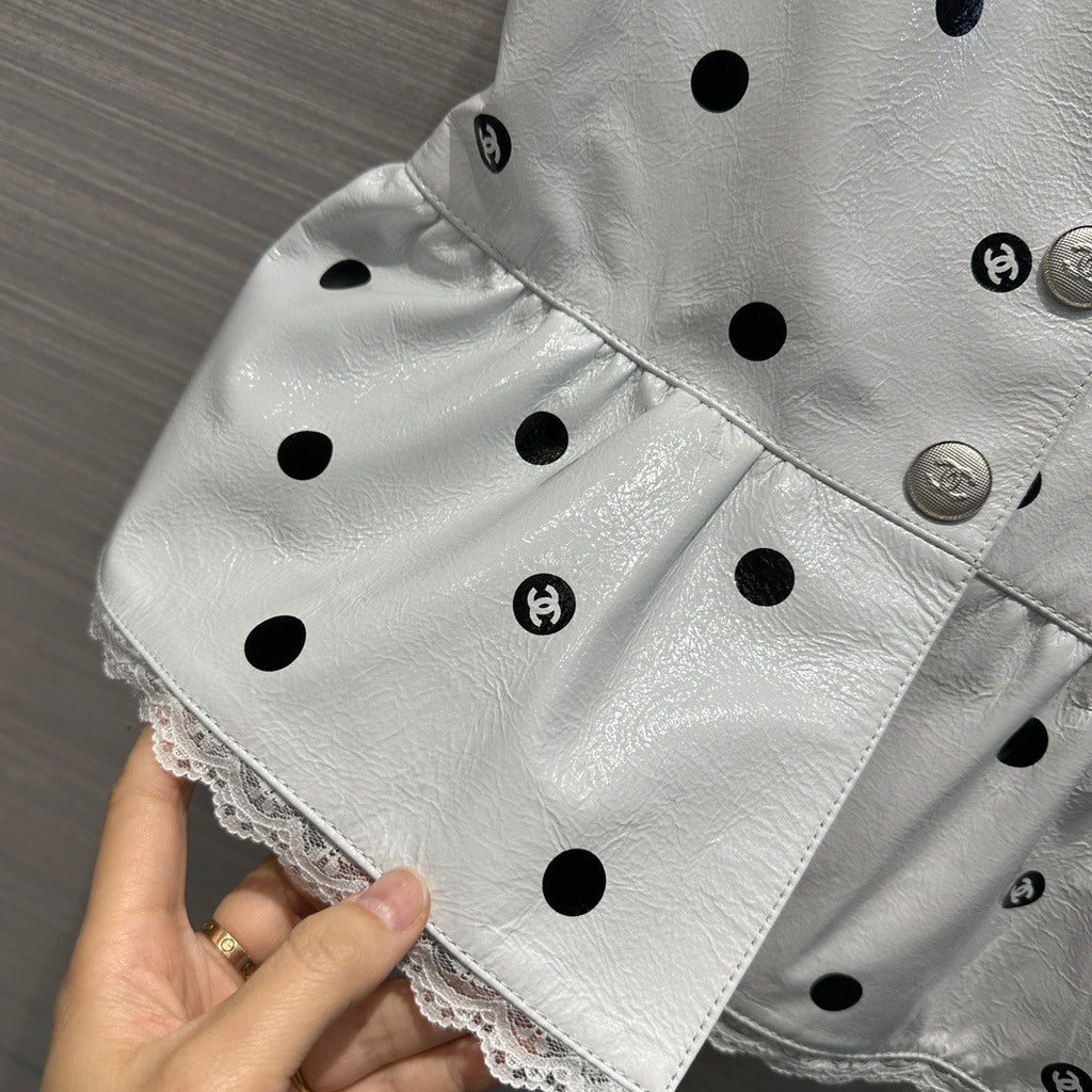 Chanel SS2023 Embroidered Calfskin & Lace Top White