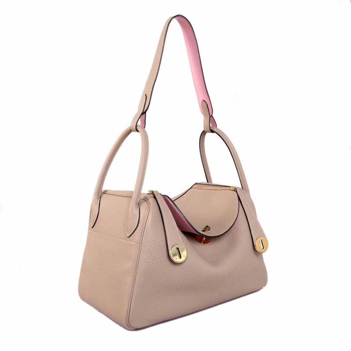 Hermes Gris Tourterelle/ Pink Sakura Lindy 30  Togo Gold HW