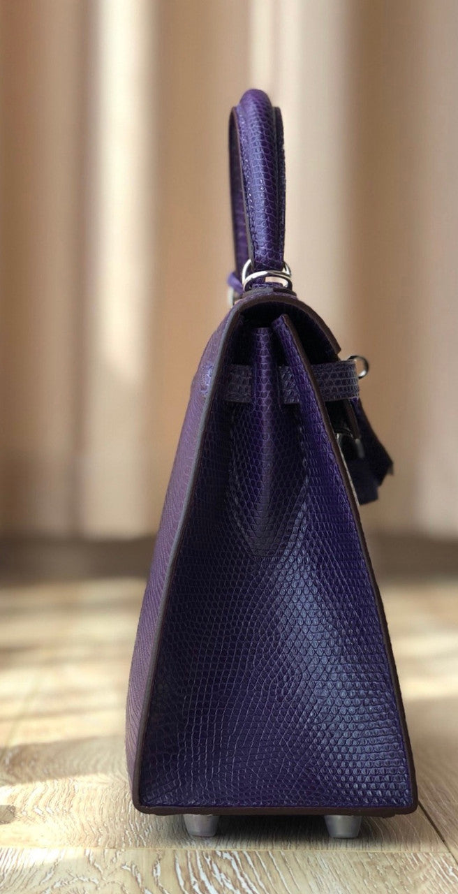 Hermes Kelly 25 Bag Sellier Purple  Lizard Palladium Hardware