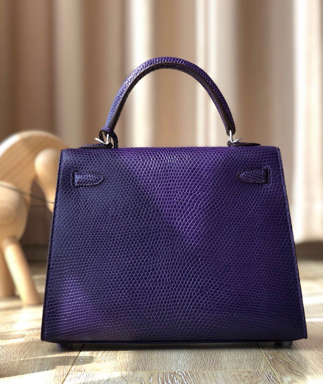 Hermes Kelly 25 Bag Sellier Purple  Lizard Palladium Hardware
