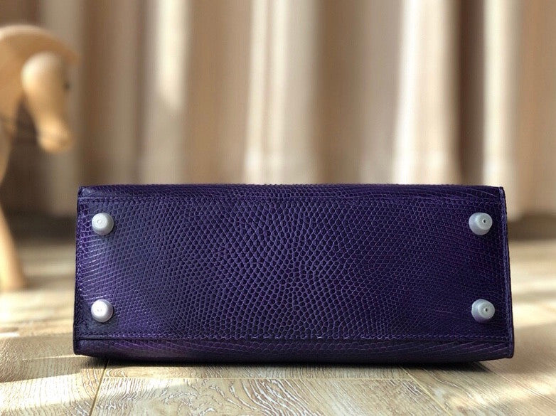 Hermes Kelly 25 Bag Sellier Purple  Lizard Palladium Hardware