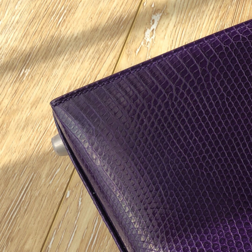 Hermes Kelly 25 Bag Sellier Purple  Lizard Palladium Hardware