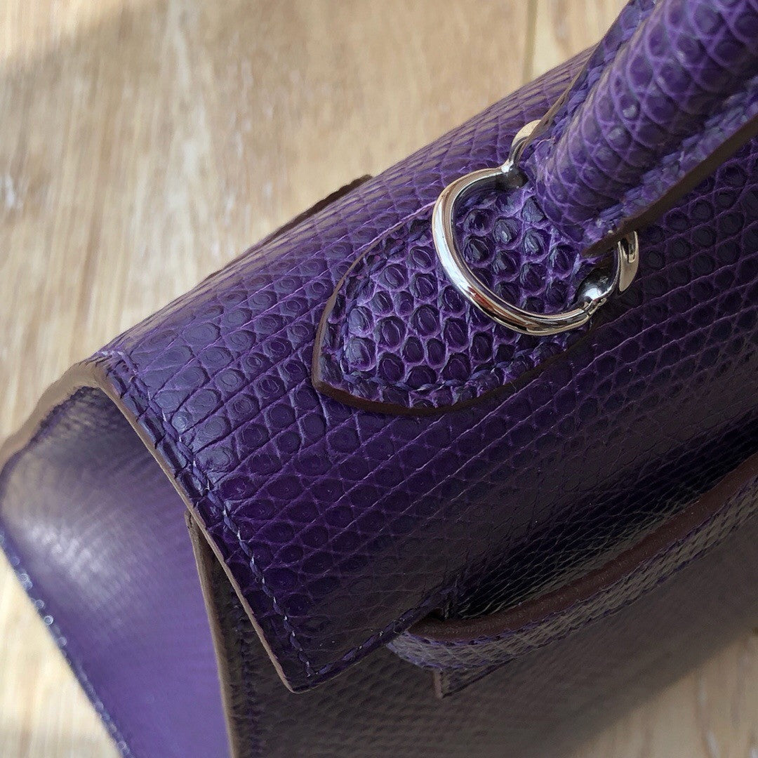 Hermes Kelly 25 Bag Sellier Purple  Lizard Palladium Hardware