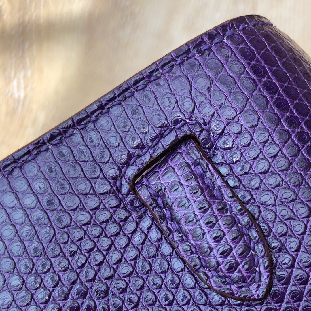 Hermes Kelly 25 Bag Sellier Purple  Lizard Palladium Hardware