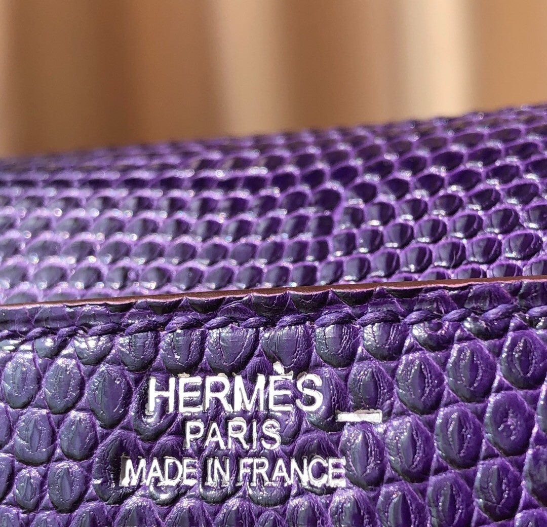 Hermes Kelly 25 Bag Sellier Purple  Lizard Palladium Hardware