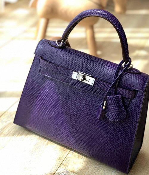 Hermes Kelly 25 Bag Sellier Purple  Lizard Palladium Hardware