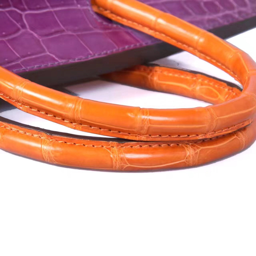 Hermes Special Order Violette/Orange Birkin 25 in Porosus  Crocodile with Gold hardware