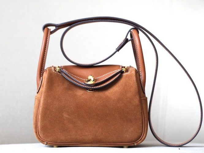 Hermes Mini Lindy 20cm Bag Gold Swift Leather/Suede Gold Hardware