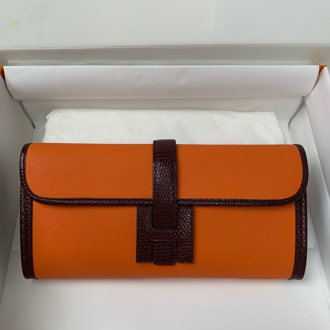 HERMÈS JIGE ELAN 29 ORANGE SWIFT AND BROWN LIZARD