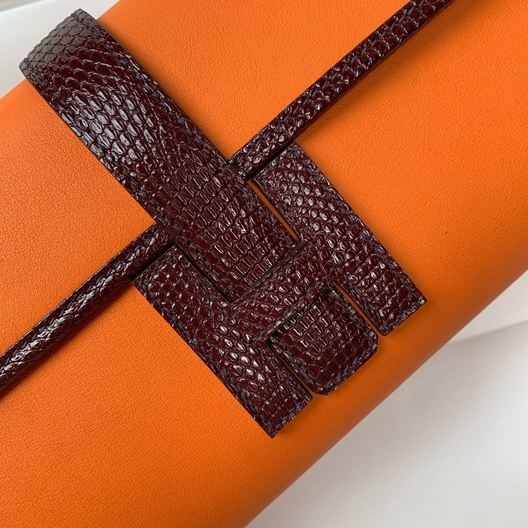 HERMÈS JIGE ELAN 29 ORANGE SWIFT AND BROWN LIZARD
