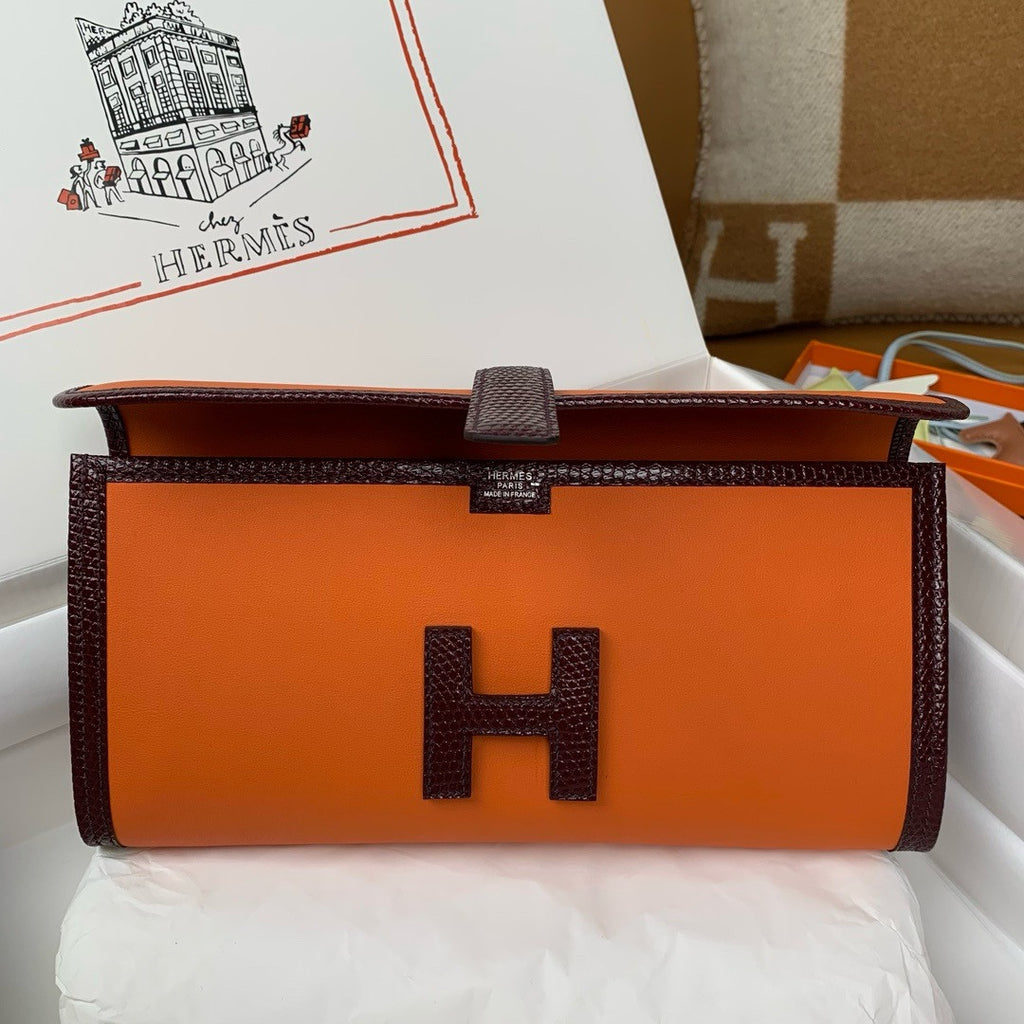 HERMÈS JIGE ELAN 29 ORANGE SWIFT AND BROWN LIZARD