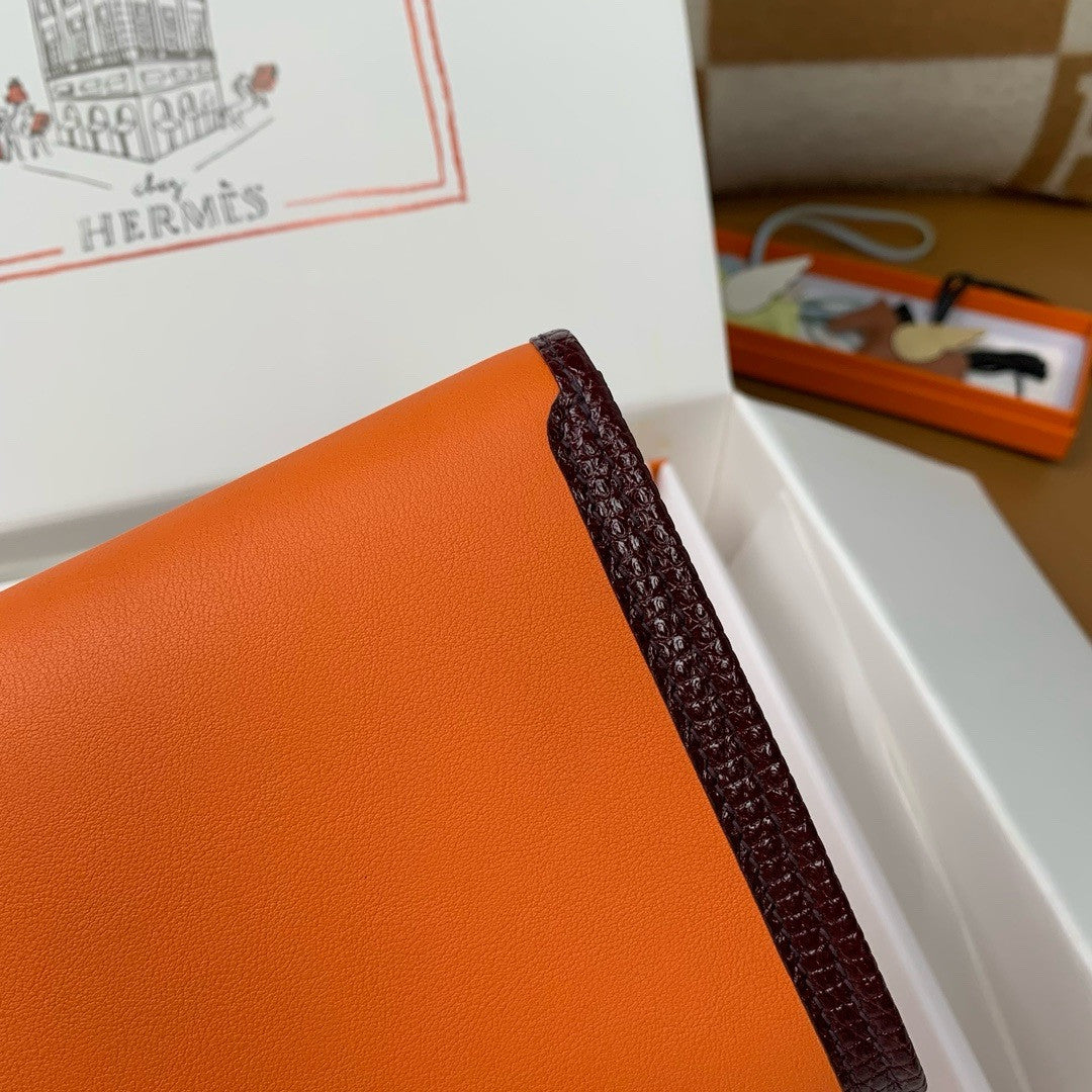 HERMÈS JIGE ELAN 29 ORANGE SWIFT AND BROWN LIZARD