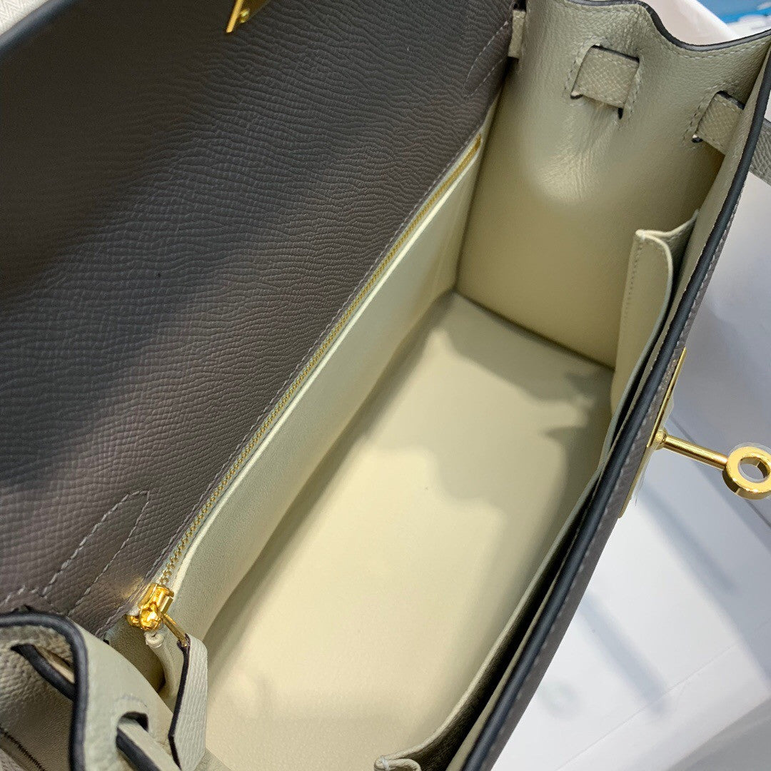 Hermes Special Order Horseshoe Bi-Colours Etain / Craie Kelly 28 cm Epsom Gold Hardware