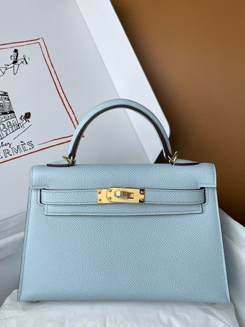 Hermes Blue Brume Mini Kelly II 20 Epsom Gold Hardware