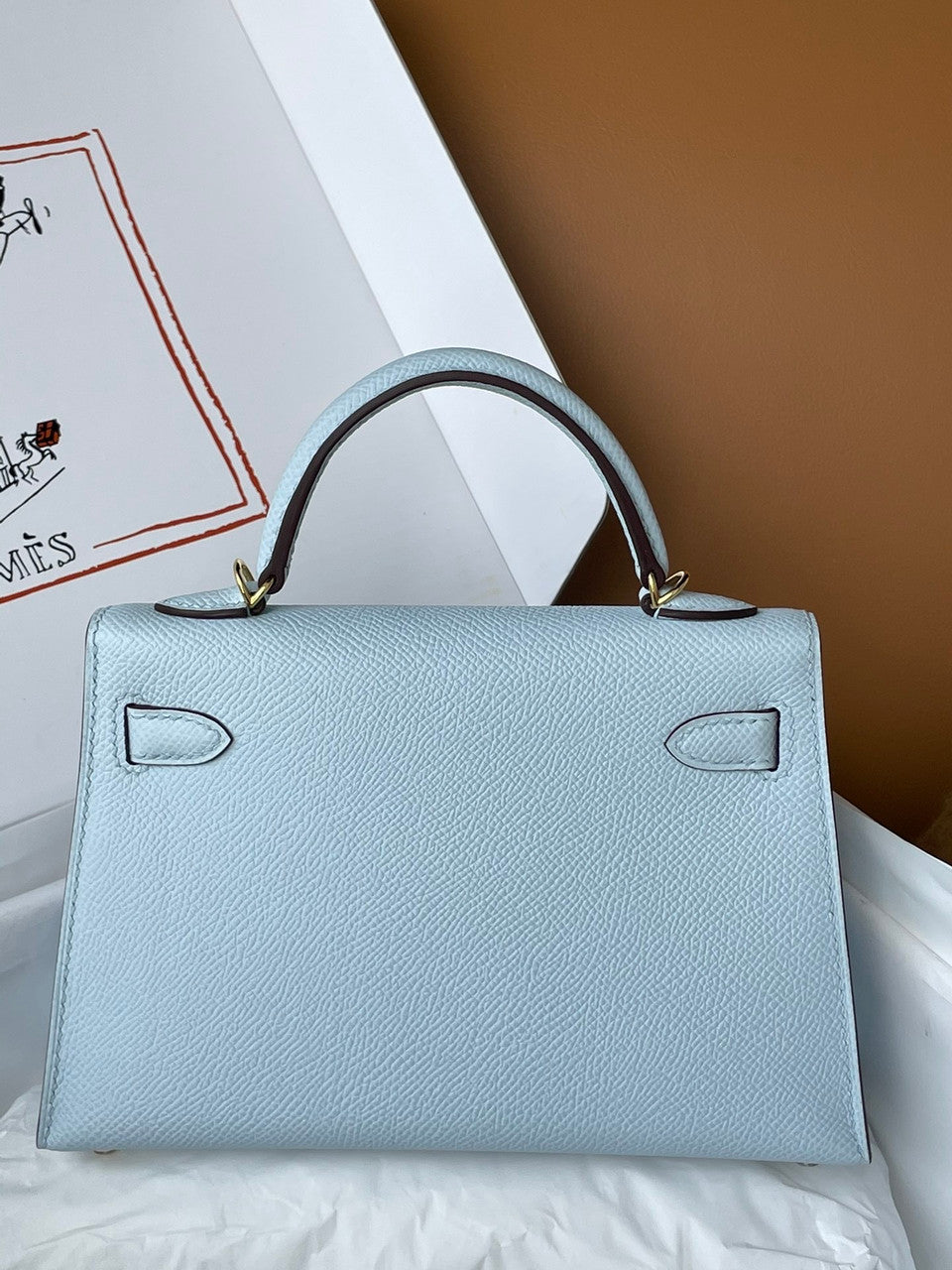 Hermes Blue Brume Mini Kelly II 20 Epsom Gold Hardware