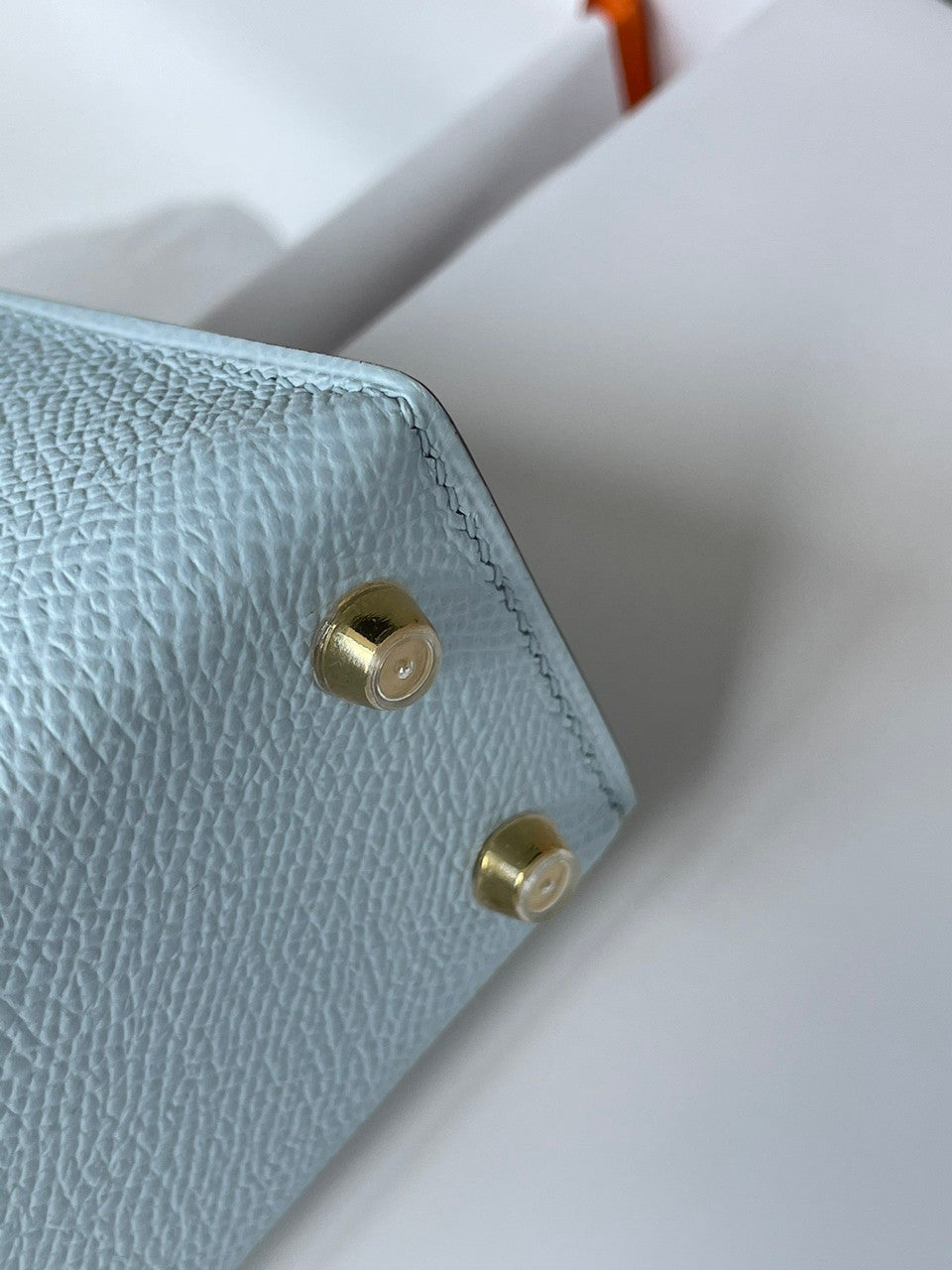 Hermes Blue Brume Mini Kelly II 20 Epsom Gold Hardware