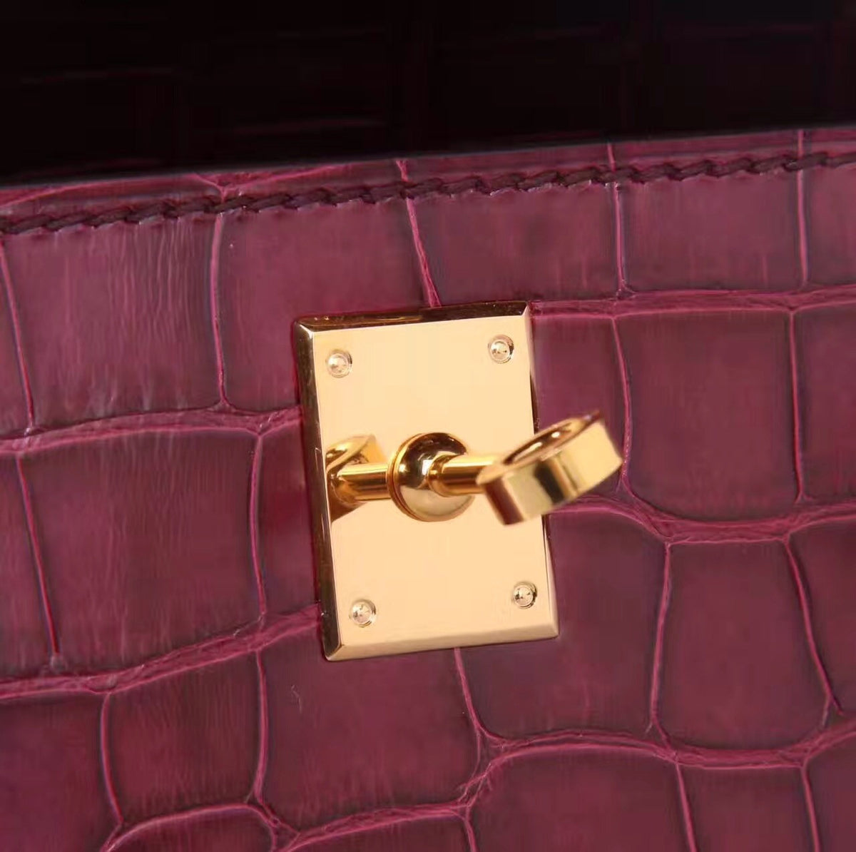 Hermes Bordeaux Mini Kelly Pochette Crocodile Niloticus with Gold Hardware