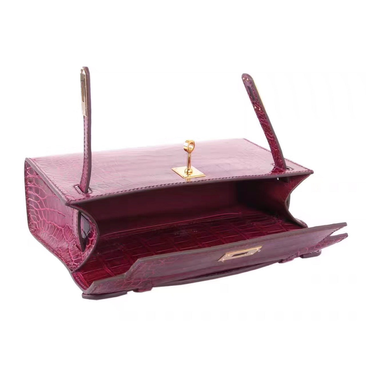 Hermes Bordeaux Mini Kelly Pochette Crocodile Niloticus with Gold Hardware