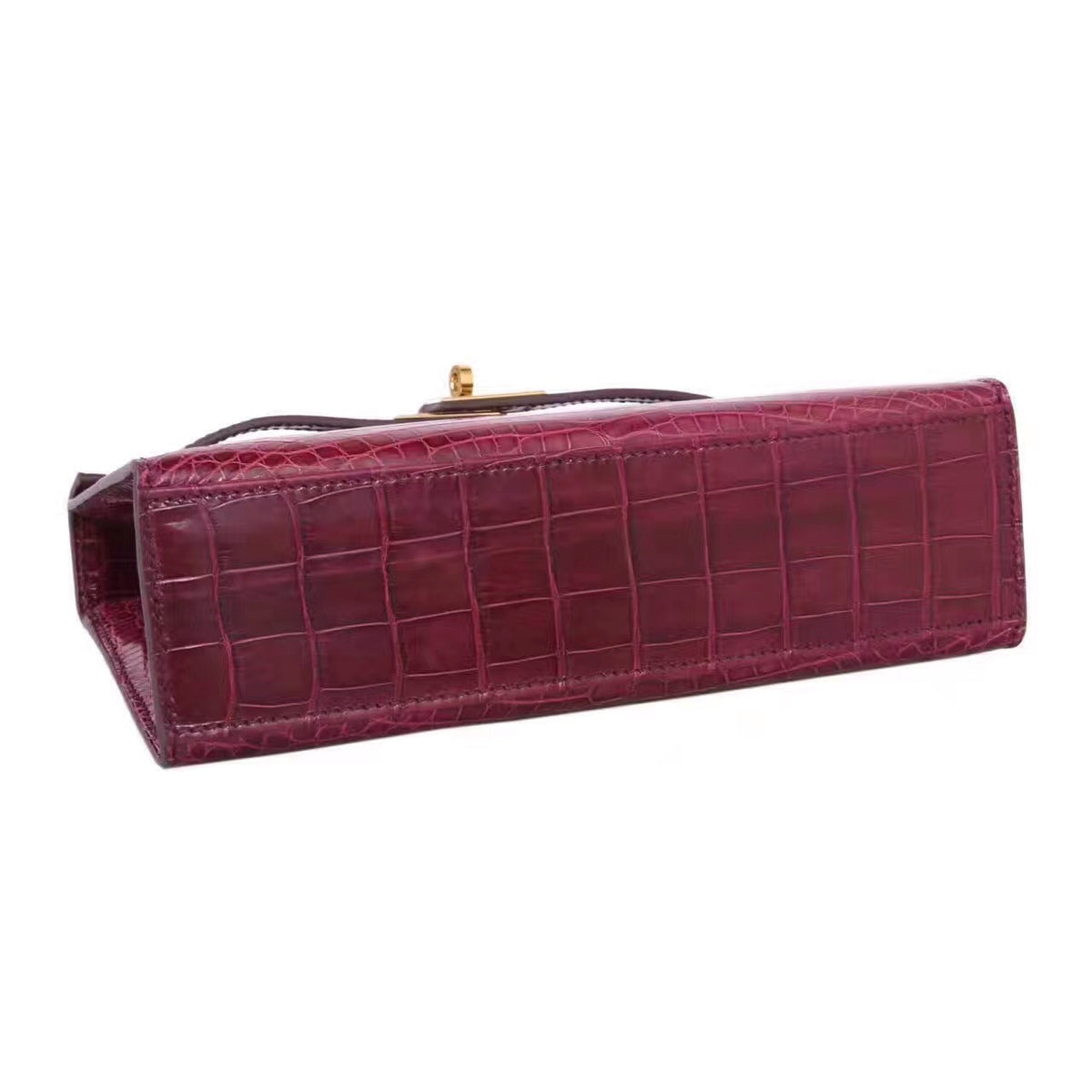Hermes Bordeaux Mini Kelly Pochette Crocodile Niloticus with Gold Hardware