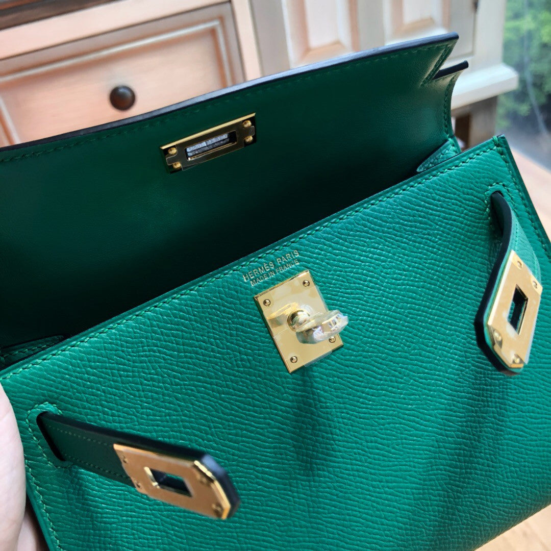 Hermès Z6 Malachite  Mini Kelly  Epsom leather Gold hardware