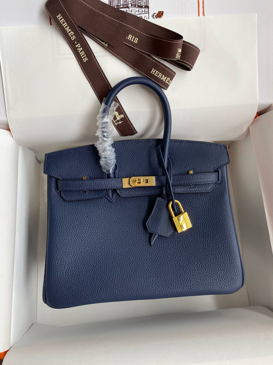 Hermes Deep Blue Birkin 25 cm Togo Gold Hardware