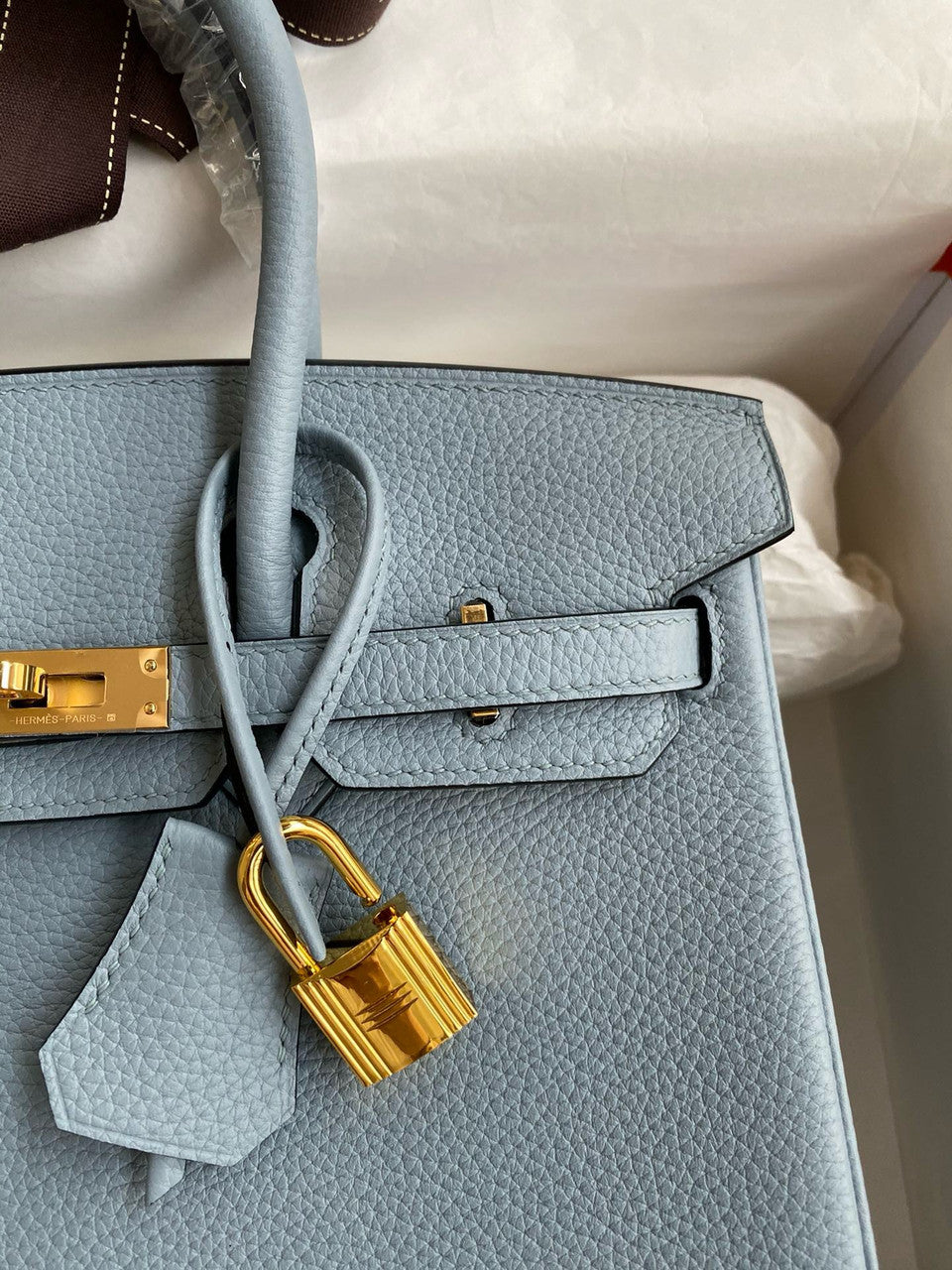 Hermes Blue Lin Birkin 25 cm Togo Gold Hardware