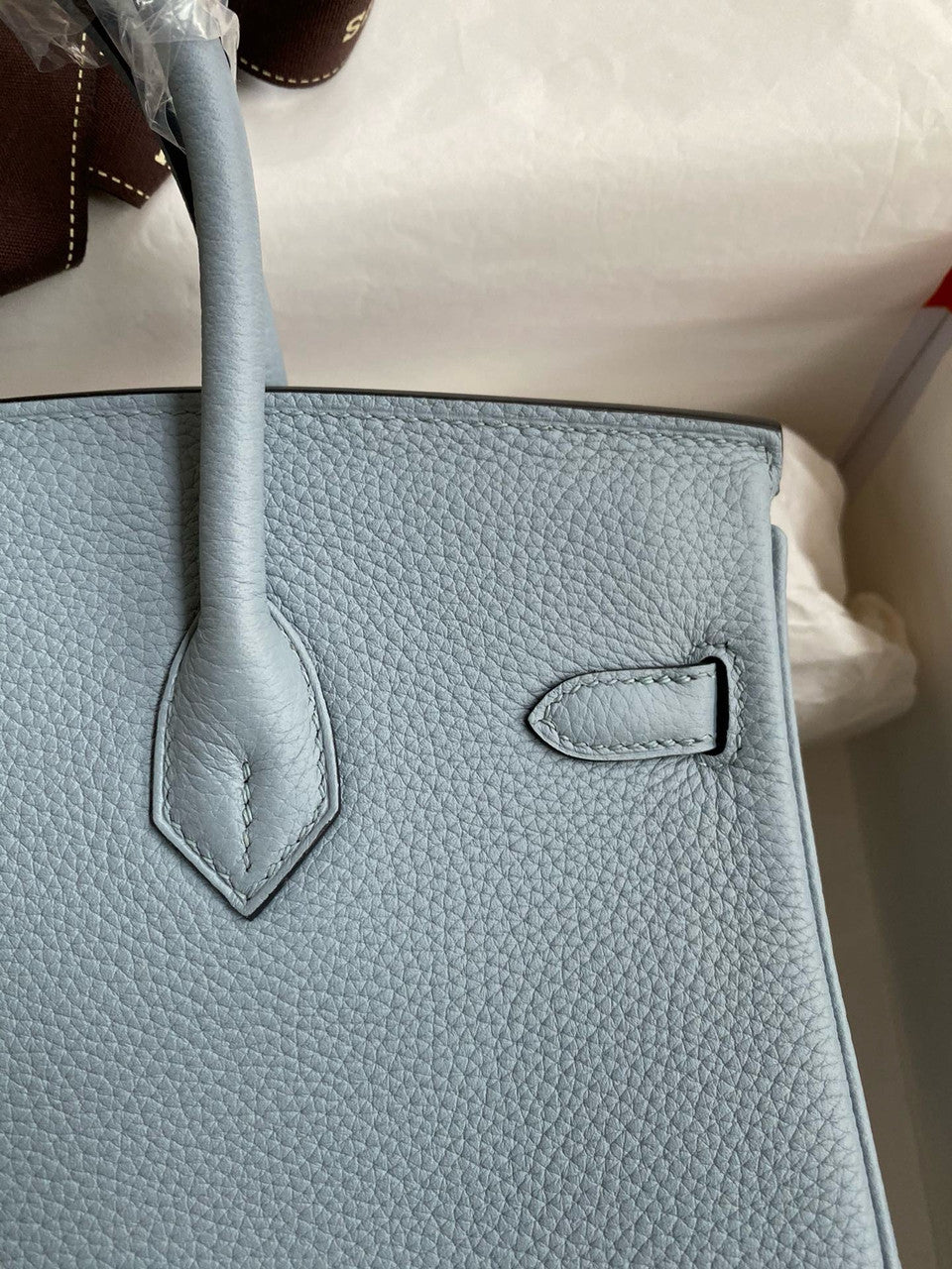 Hermes Blue Lin Birkin 25 cm Togo Gold Hardware