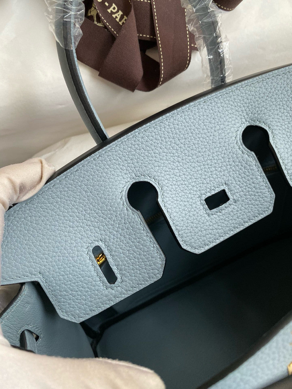 Hermes Blue Lin Birkin 25 cm Togo Gold Hardware