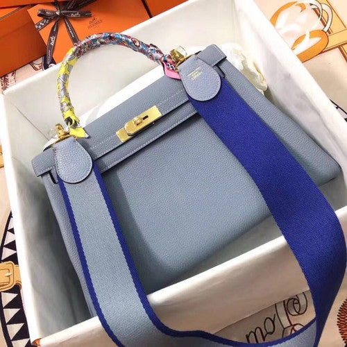 Hermès J7 Bleu Lin Kelly 25  Togo Gold Hardware