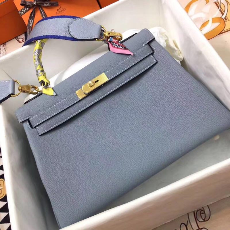 Hermès J7 Bleu Lin Kelly 25  Togo Gold Hardware