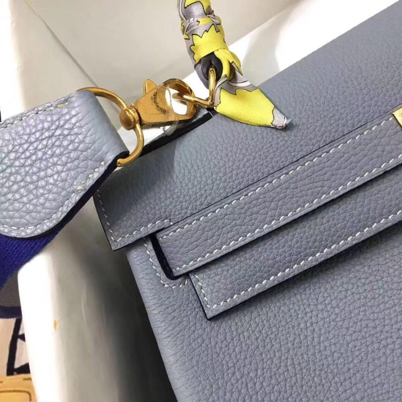 Hermès J7 Bleu Lin Kelly 25  Togo Gold Hardware
