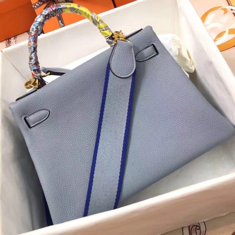 Hermès J7 Bleu Lin Kelly 25  Togo Gold Hardware