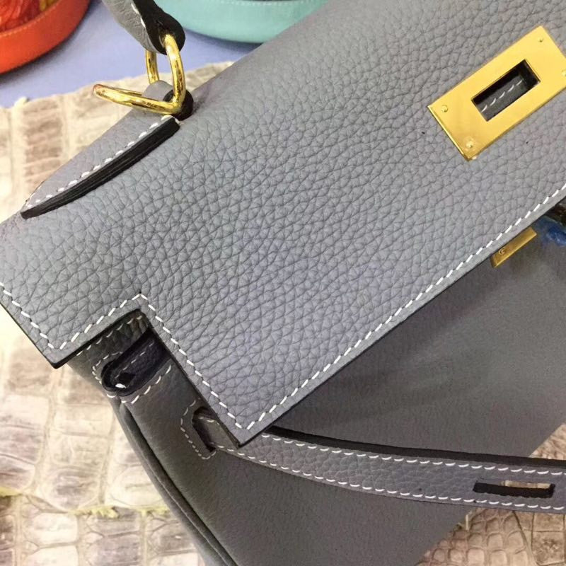 Hermès J7 Bleu Lin Kelly 25  Togo Gold Hardware