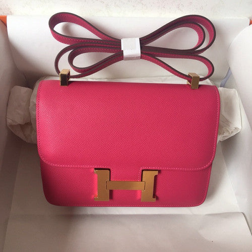 Hermes E5 Rose Tyrien Epsom leather 18cm Gold Hardware